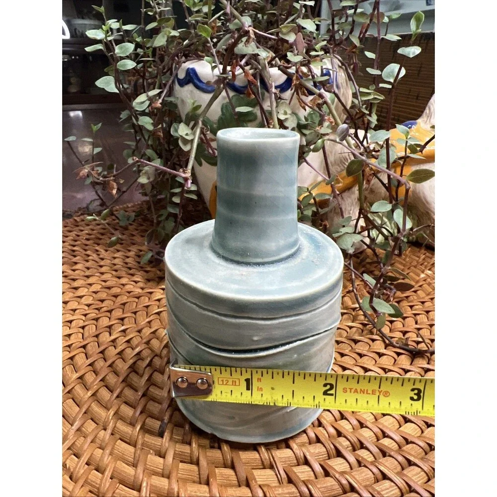 Studio Pottery Handmade Vase, Green , Boho, Hippie, Single Flower